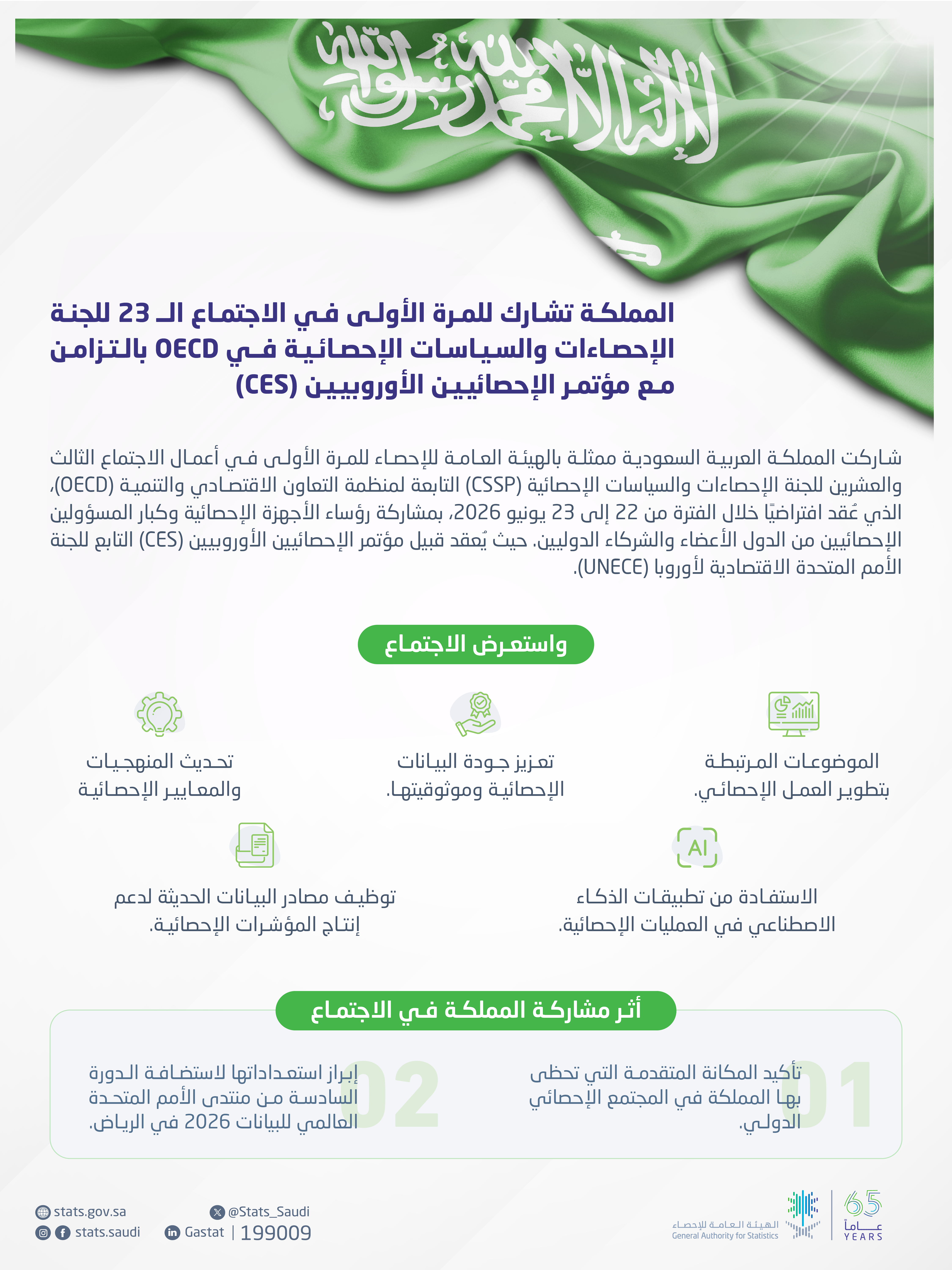 المملكة تشارك في الاجتماع الــ 23 للجنة الإحصاءات والسياسات الإحصائية في OECD بالتزامن مع مؤتمر الإحصائيين الأوروبيين (CES)