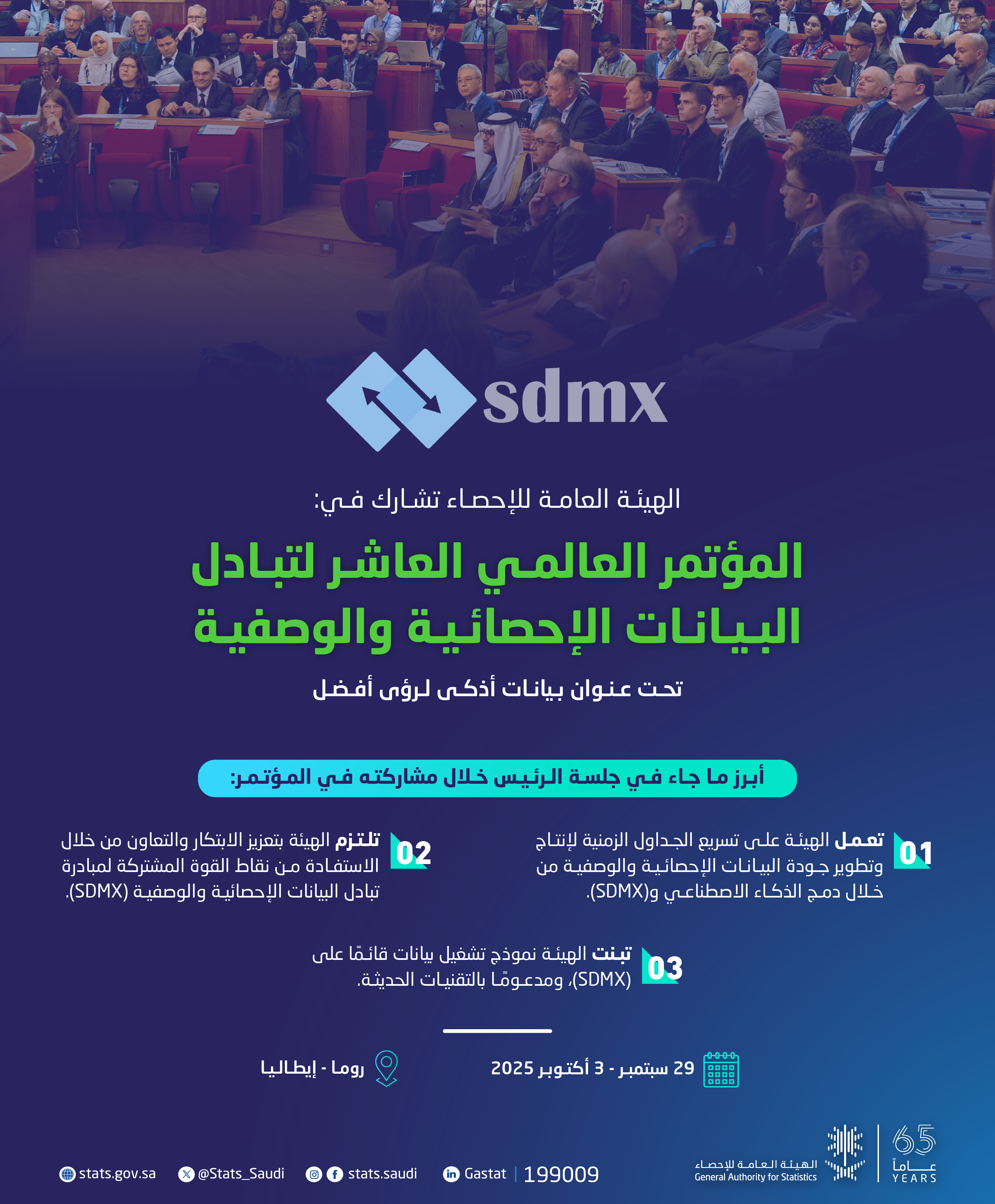 الهيئة العامة للإحصاء تشارك في المؤتمر العالمي العاشر لتبادل البيانات الإحصائية والوصفية